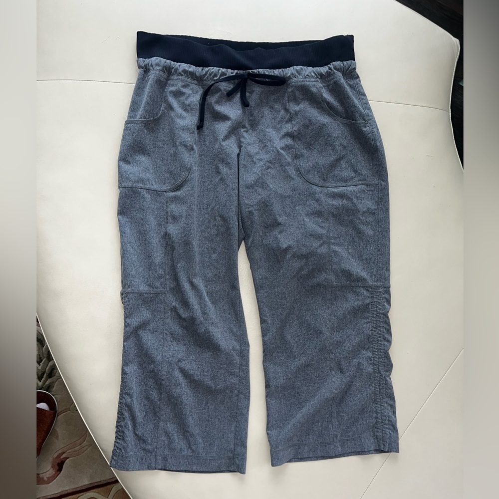 Athleta Grey Capris with Black Waistband